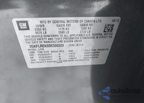 2013 GMC Terrain Sle-1 из США, поврежденный, VIN 2GKFLREK8D6390329